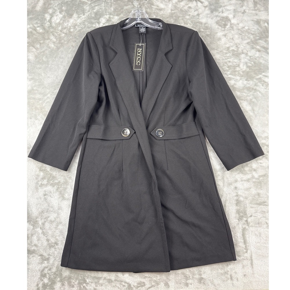 NYCC New York Clothing Co Womens Black Longline Blazer Jacket Open Front Size M
